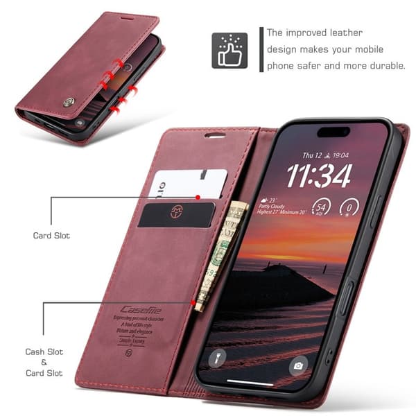 CASEME 013 Plånboksfodral för iPhone 17 Pro Max i Röd KonstLäder