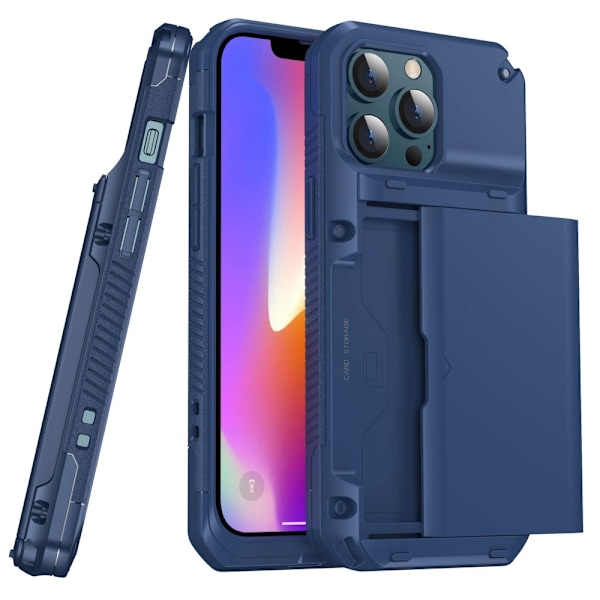 iPhone 13 Pro Max Skal Med Kortfack - Blå Blå