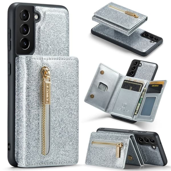 DG.MING M3 Series Samsung Galaxy S24 Konstläder Plånboksfodral Silver