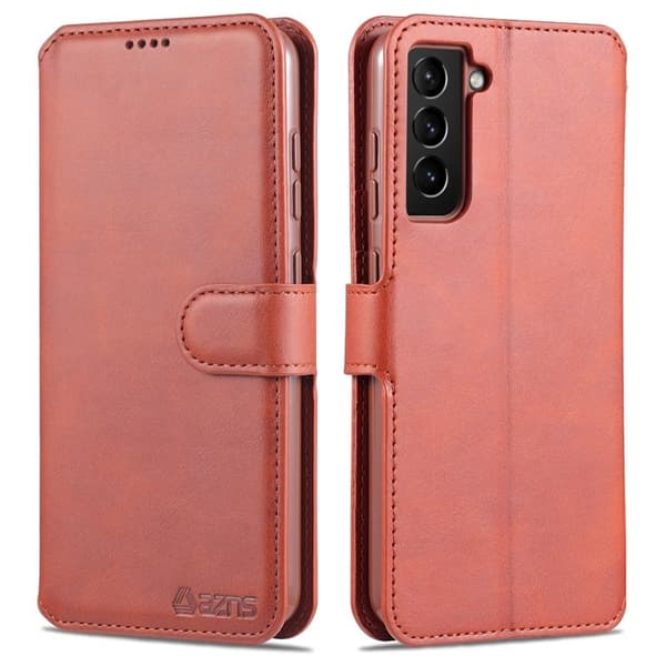 AZNS Samsung Galaxy S21 FE Plånboksfodral i Konstläder - Brun