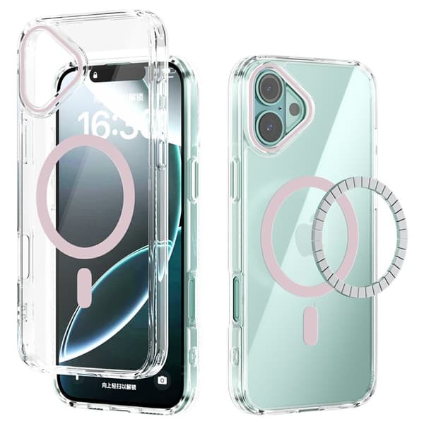 ABEEL Mobilskal till iPhone 16 Plus MagSafe Anti Scratch Klar TPU Rosa