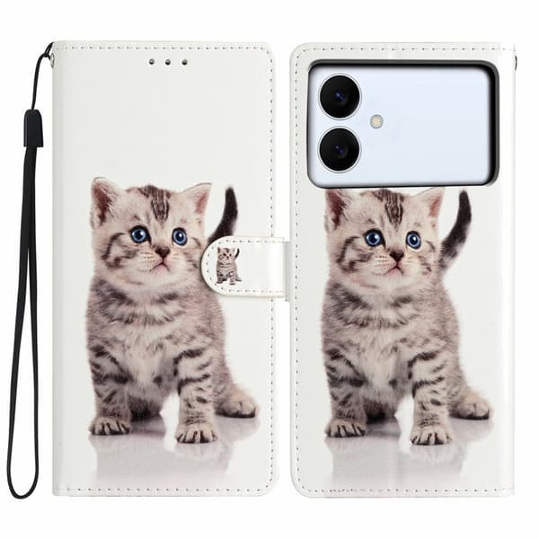 Samsung Galaxy S26 Edge Plånboksfodral Konstläder Mönstertryck Ställ - Söt Katt