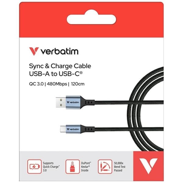 Verbatim USB-A til USB-C Kabel 120cm Synkronisering og opladning - Sort Svart