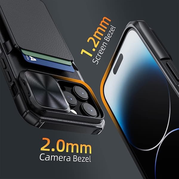 iPhone 14 Plus Mobilcover Kortholder Kamera Slider - Sort Black