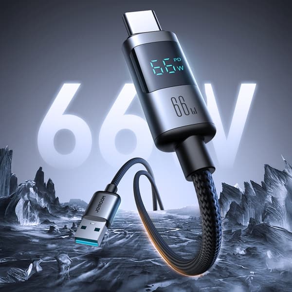 Joyroom USB-A - USB-C kabel 66W 1.2m med Display - Svart Vit