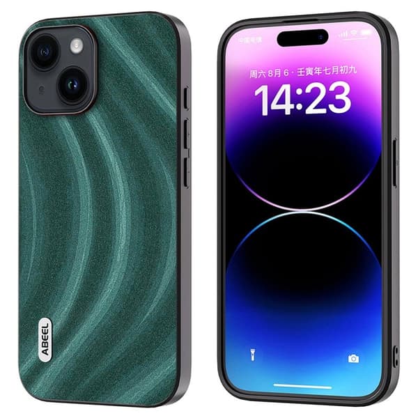 ABEEL Milky Way Mobilskal till iPhone 15 PU Läder Grön