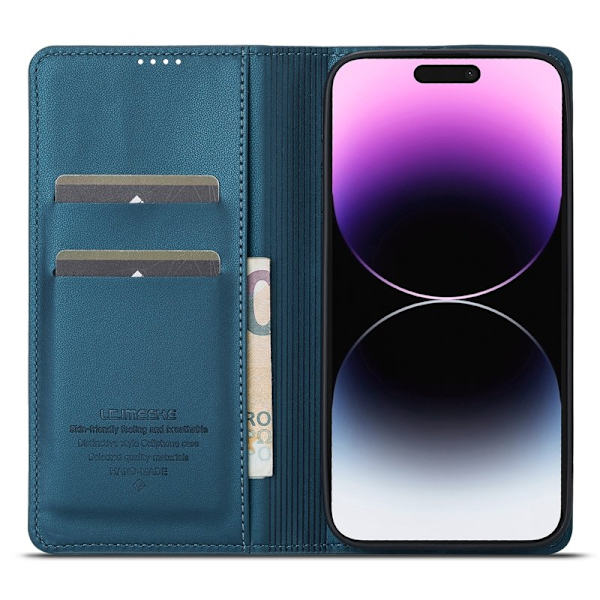 LC.IMEEKE L1 Series iPhone 15 Pro Max Plånboksfodral Konstläder - Blå