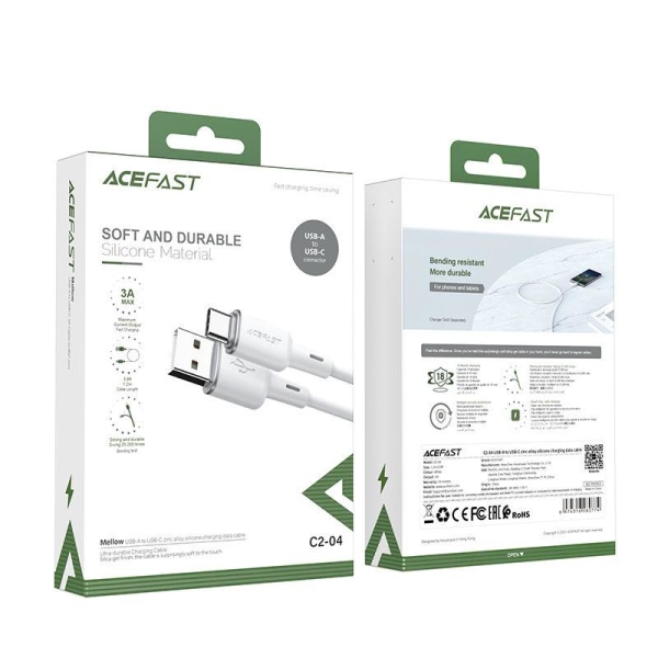 Acefast USB-A–USB-C-kaapeli 1,2 m - valkoinen