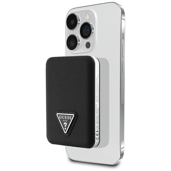 Guess MagSafe Trådlös Power Bank 5000mAh 15W USB-C Grained Triangle Inductive Svart