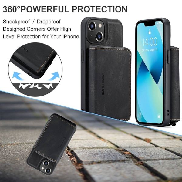JEEHOOD Shockproof Case iPhone 14 Plus Konstläder Plånboksfodral Svart