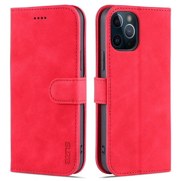AZNS iPhone 12 Pro Max Plånboksfodral Konstläder - Röd