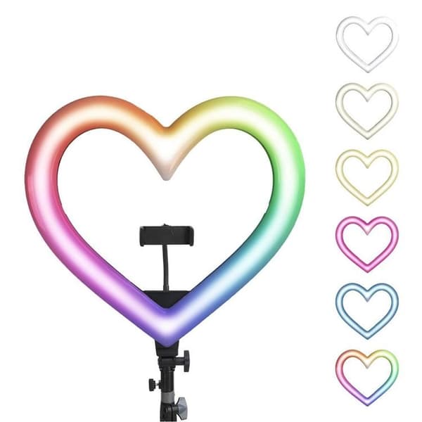 LED Ringlampe Hjerte 10 tommer med holder til mobil