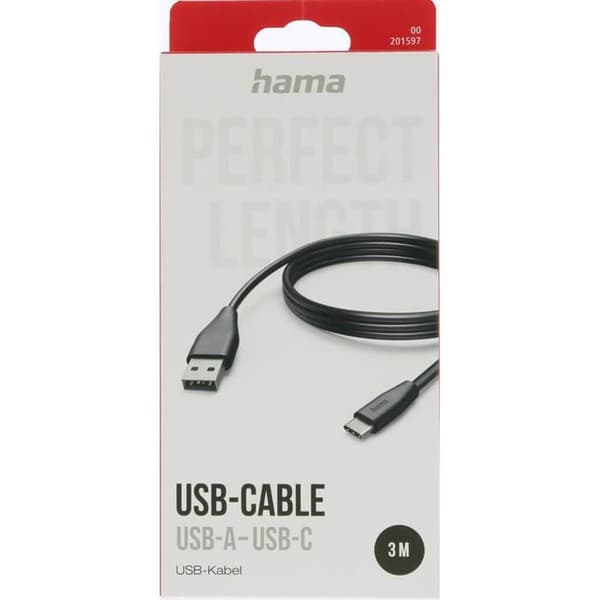HAMA Latauskaapeli USB-A - USB-C 3m - Musta Black