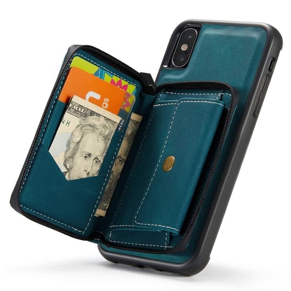 JEEHOOD Mobilskal till iPhone XS Max Detachable Zipper Wallet Blå