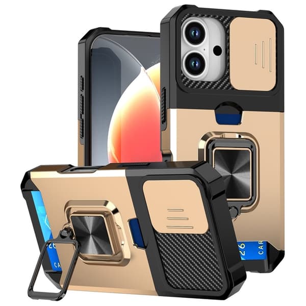 Mobilskal till iPhone 17 Slide Lens Lid med Kortfack - Guld Guld
