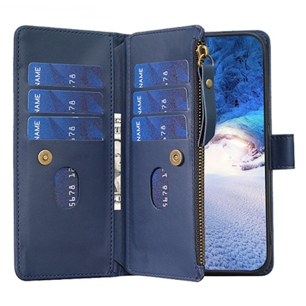 iPhone 15 Plus Plånboksfodral Zipper Flip - Blå