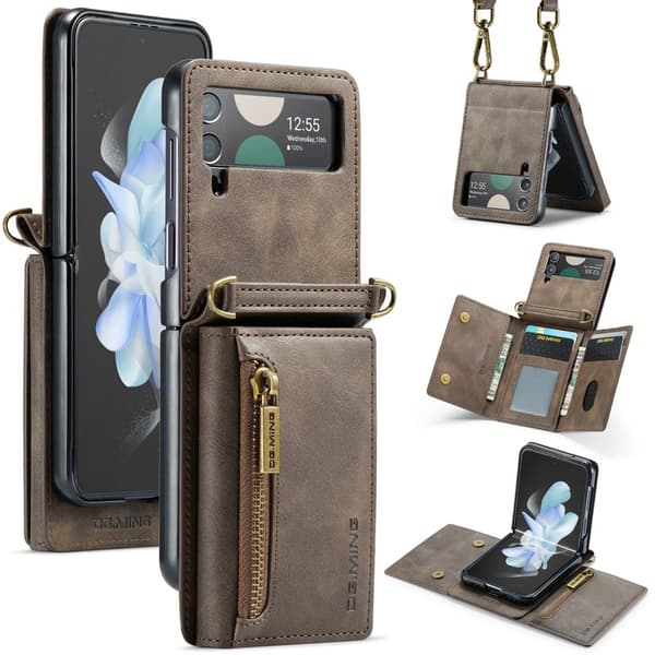 DG.MING Samsung Galaxy Z Flip4 Plånboksfodral RFID-Skydd Brun