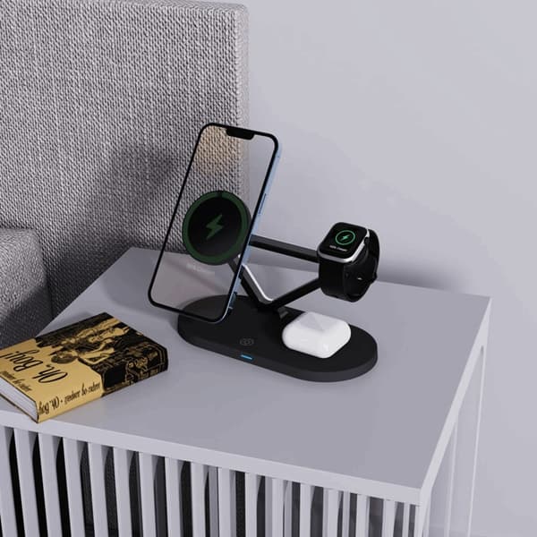 Tech-Protect 3-i-1 trådløs oplader iPhone Apple Watch AirPods - Svart