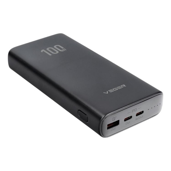 VEGER Powerbank 20000 mAh 100W PD QC 3.0 5A T100 - Svart