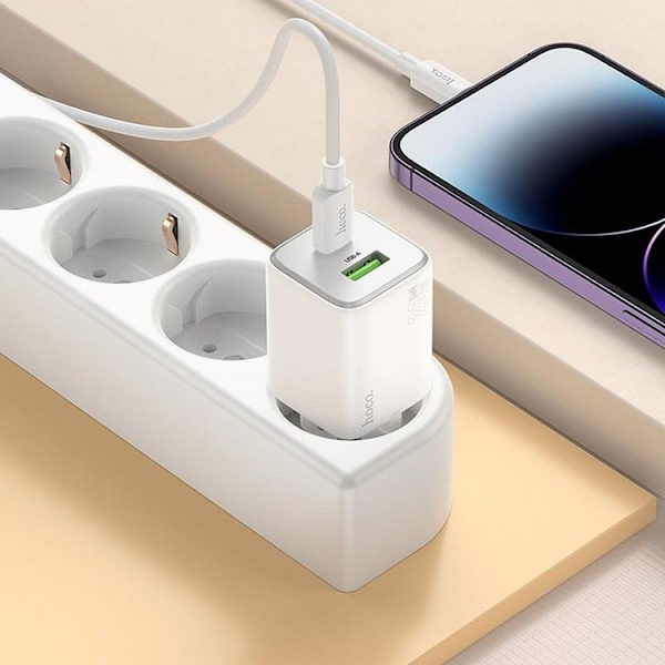 Hoco Vægoplader 1xUSB-C 1xUSB-A 20W N41 - Hvid Vit
