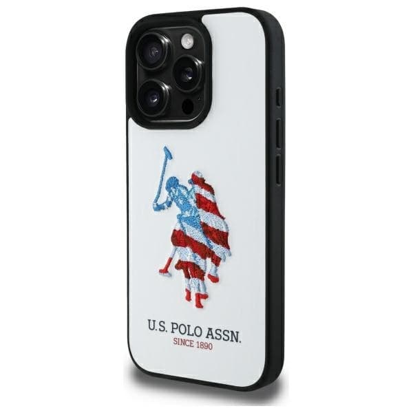 US Polo Mobilskal till iPhone 15 Pro Max MagSafe Leather Big Flag - Vit