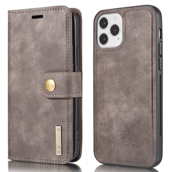 DG.MING iPhone 13 Pro Plånboksfodral Äkta Läder Drop-resistant Grå 2-i-1 Fodral