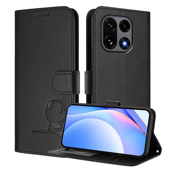 OnePlus 15 Konstläder Plånboksfodral Panda Imprint RFID-Skydd Svart