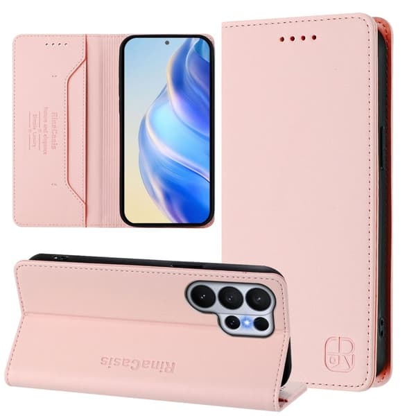 RINACASIS Samsung Galaxy S26 Ultra Plånboksfodral Konstläder RFID Skydd - Rosa