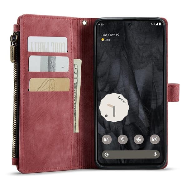 CASEME Konstläder Plånboksfodral till Google Pixel 8 Pro med rem - Röd