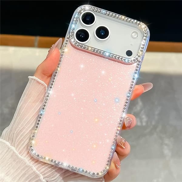 Mobilskal till iPhone 17 Pro Max Rhinestone Edge - Glitter Ljusrosa Rosa