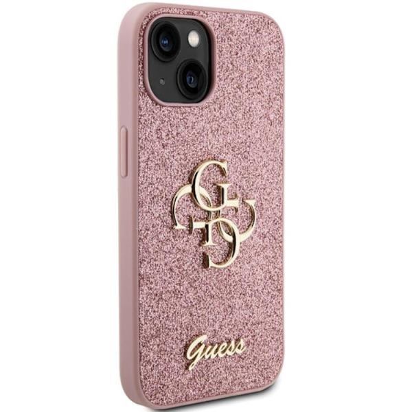 Guess Mobilskal till iPhone 15 Glitter Script Big - Rosa