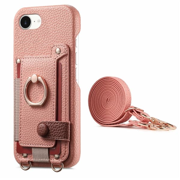 Mobilskal till iPhone 16e med Korthållare Ring Kickstand - Rosa Rosa