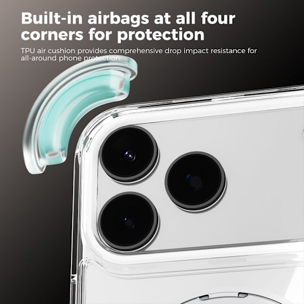 ABEEL Q-LUCK Mobilskal till iPhone 17 Pro Shockproof Rotating Kickstand Silver