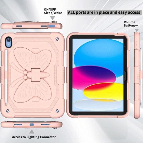 iPad 10.9 (2022) Skal Butterfly Hybrid med Axelrem - Rosa