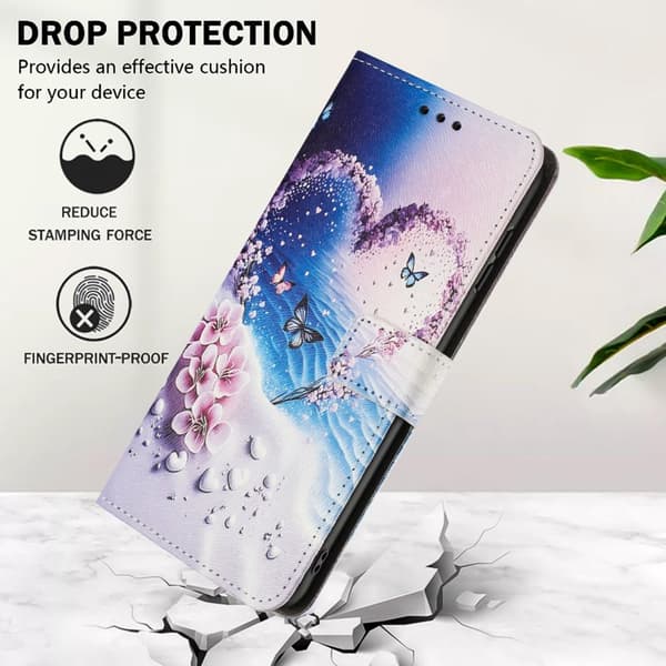 Plånboksfodral för Samsung Galaxy S26 Plus Mönstertryck Konstläder - Hjärtfjäril