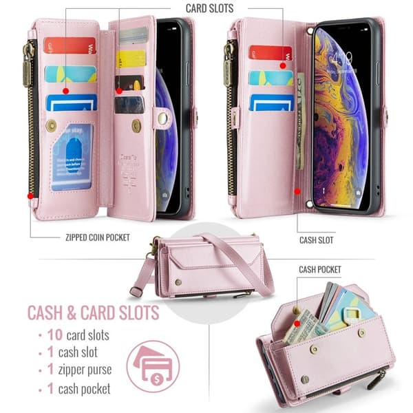 CASEME Plånboksfodral Konstläder för iPhone XS Max med kortfack - Rosa