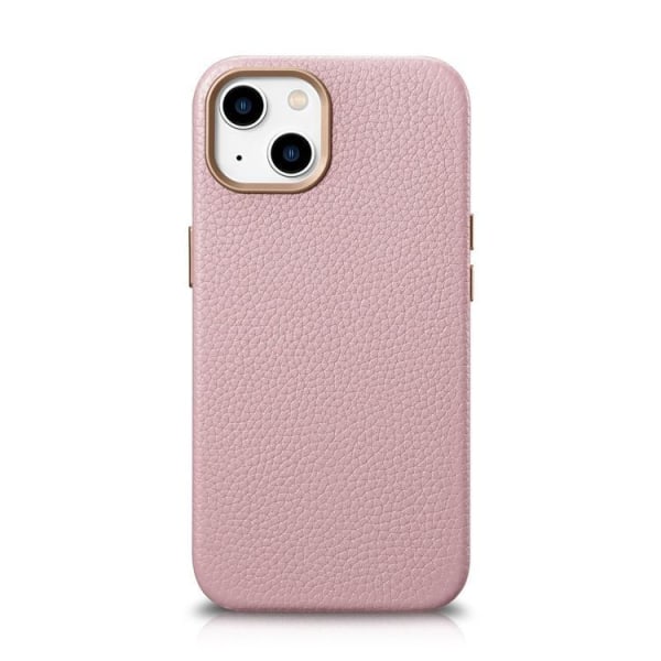 iCarer iPhone 14 Skal Magsafe Äkta Läder Litchi Premium - Rosa
