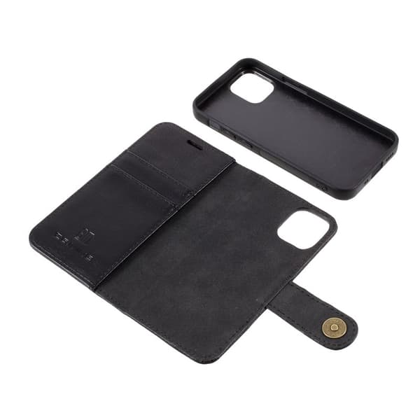 DG.MING iPhone 12 mini Plånboksfodral 2 i 1 Äkta läder Stöttålig Svart