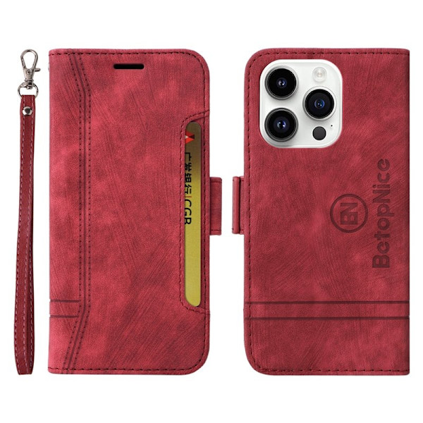 BETOPNICE 001 iPhone 15 Pro Max Plånboksfodral Shockproof Konstläder - Röd