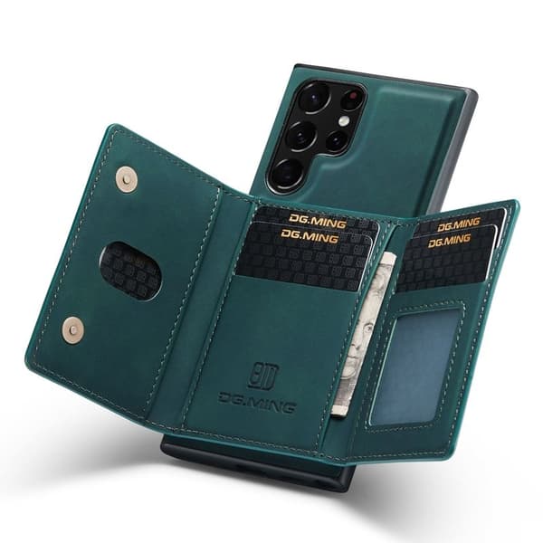 DG.MING Konstläder Plånboksfodral för Samsung Galaxy S23 Ultra - Grön