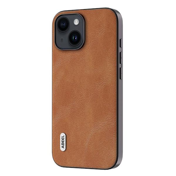 ABEEL Mobilskal till iPhone 15 Plus , Läderlook PU + TPU, Brun