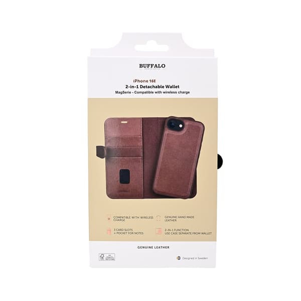 Buffalo iPhone 16e Plånboksfodral MagSafe 3 Kort Premiumläder Brun