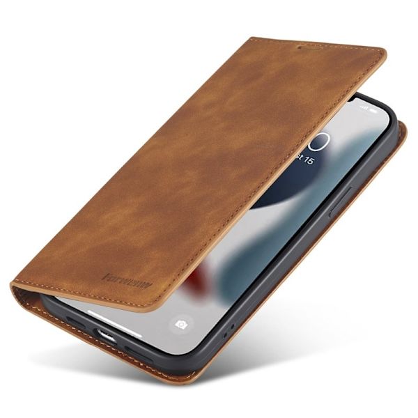 FORWENW iPhone 15 Plus Plånboksfodral i Konstläder - Brun