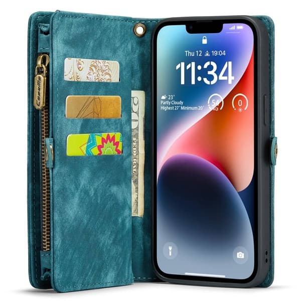 CASEME 008 Mobilskal till iPhone 14 Plus KonstLäder blå med ficka