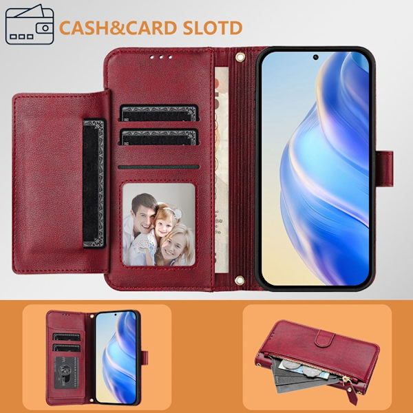 iPhone 17 Plånboksfodral Zipper Pocket Läder - Röd Röd