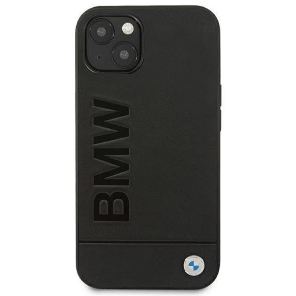 BMW iPhone 14 Skal Läder Stamp - Svart