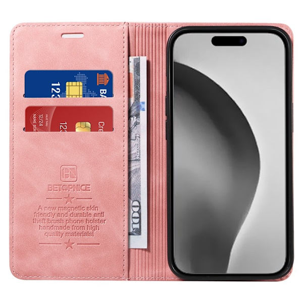 BETOPNICE 003 iPhone 16 Pro Max Plånboksfodral Konstläder - Rosa