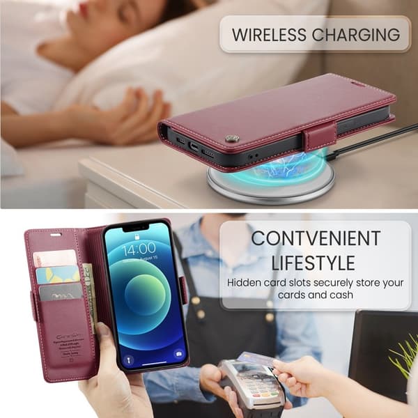 CASEME Plånboksfodral Konstläder för iPhone 12/12 Pro - Röd