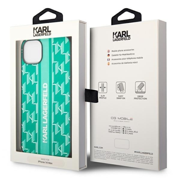 Karl Lagerfeld iPhone 14 Plus Skal Monogram Stripe - Grön