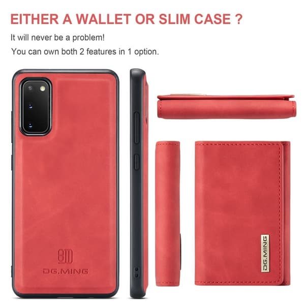 DG.MING 2-in-1 Plånboksfodral med Magnet för Samsung S20 - Röd